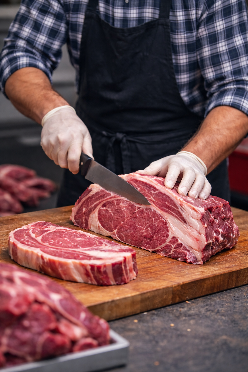 Cortando Chuletones de ternera retinta Conil